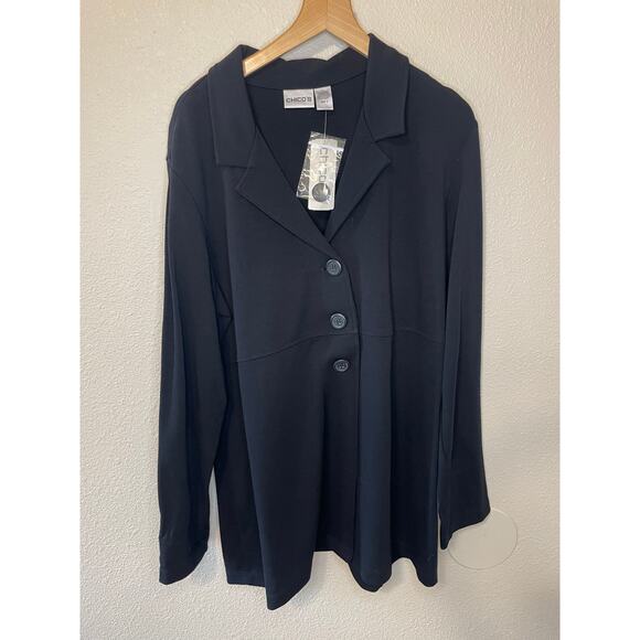 NWT Chicos Black Ponte Barentin Jacket 3 Button Classic Old Money Size 3 (XL) - Picture 2 of 8